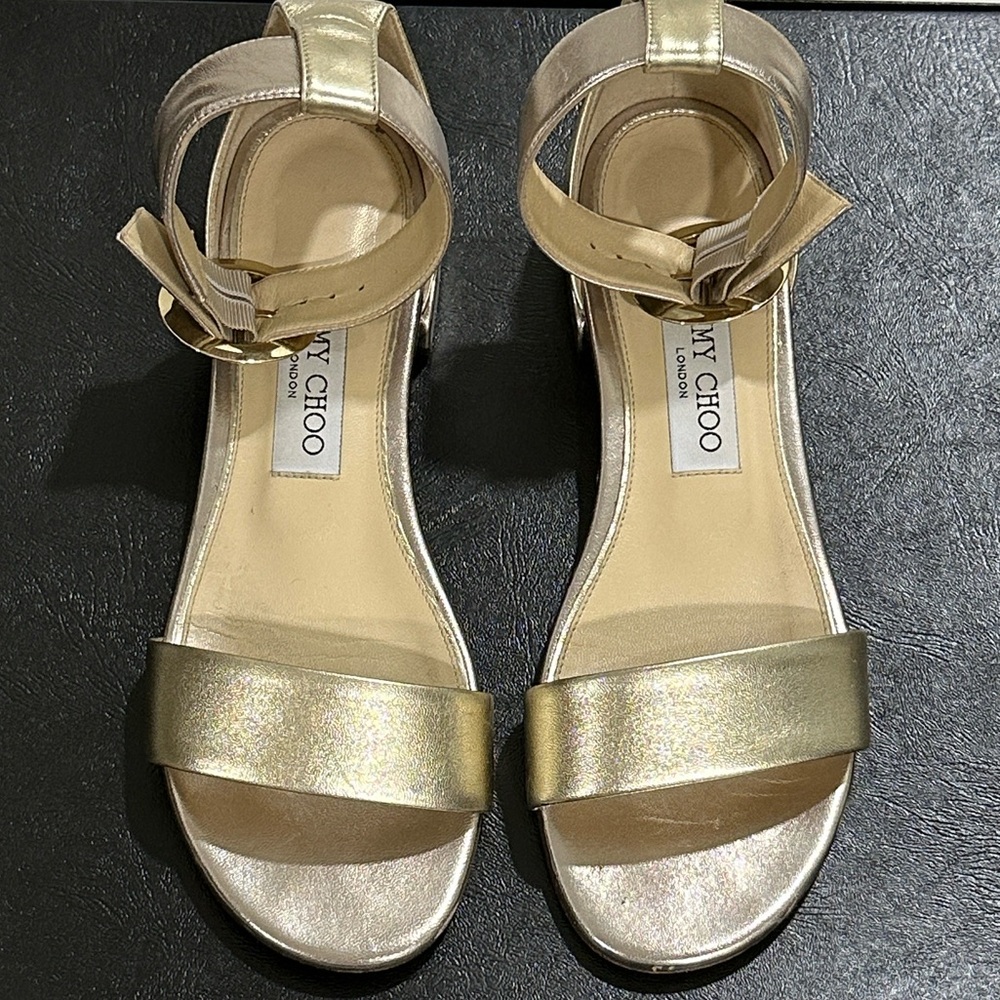 Jimmy Choo Metallic Gold Jaimie Sandals